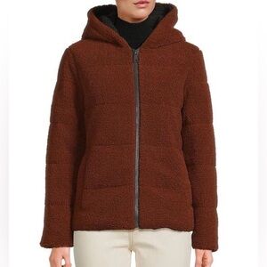 NVLT Hooded Puffer Jacket Noyer Walnut Brown Teddy Fabric Size XS NWT
